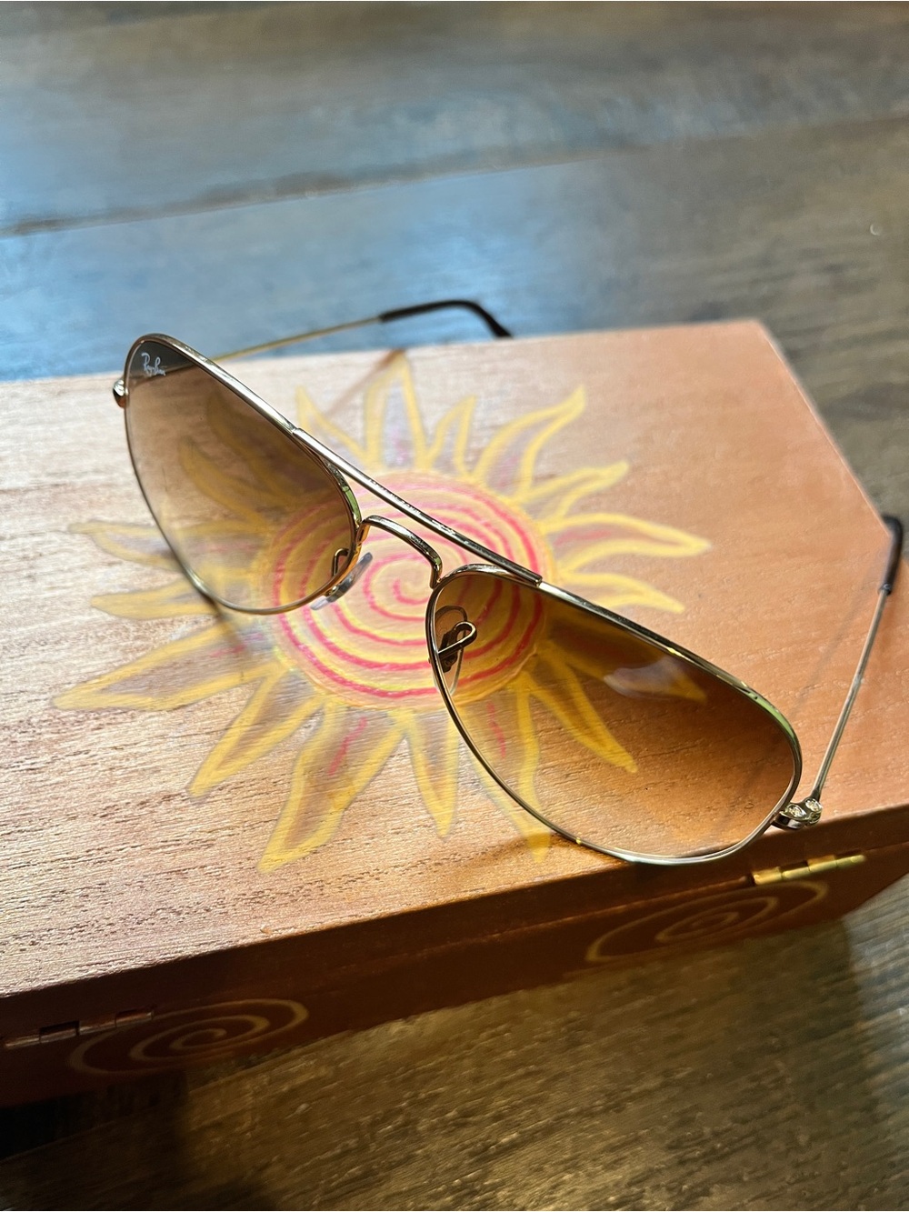 Ray-Ban Aviator Sunglasses in Brown and Gold - Picture 4 of 7